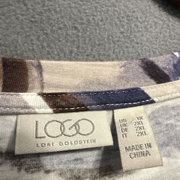 LOGO Lori Goldstein Asymmetric Hem Tunic Top Plus Size 1X Watercolor Art to Wear - Picture 3 of 7